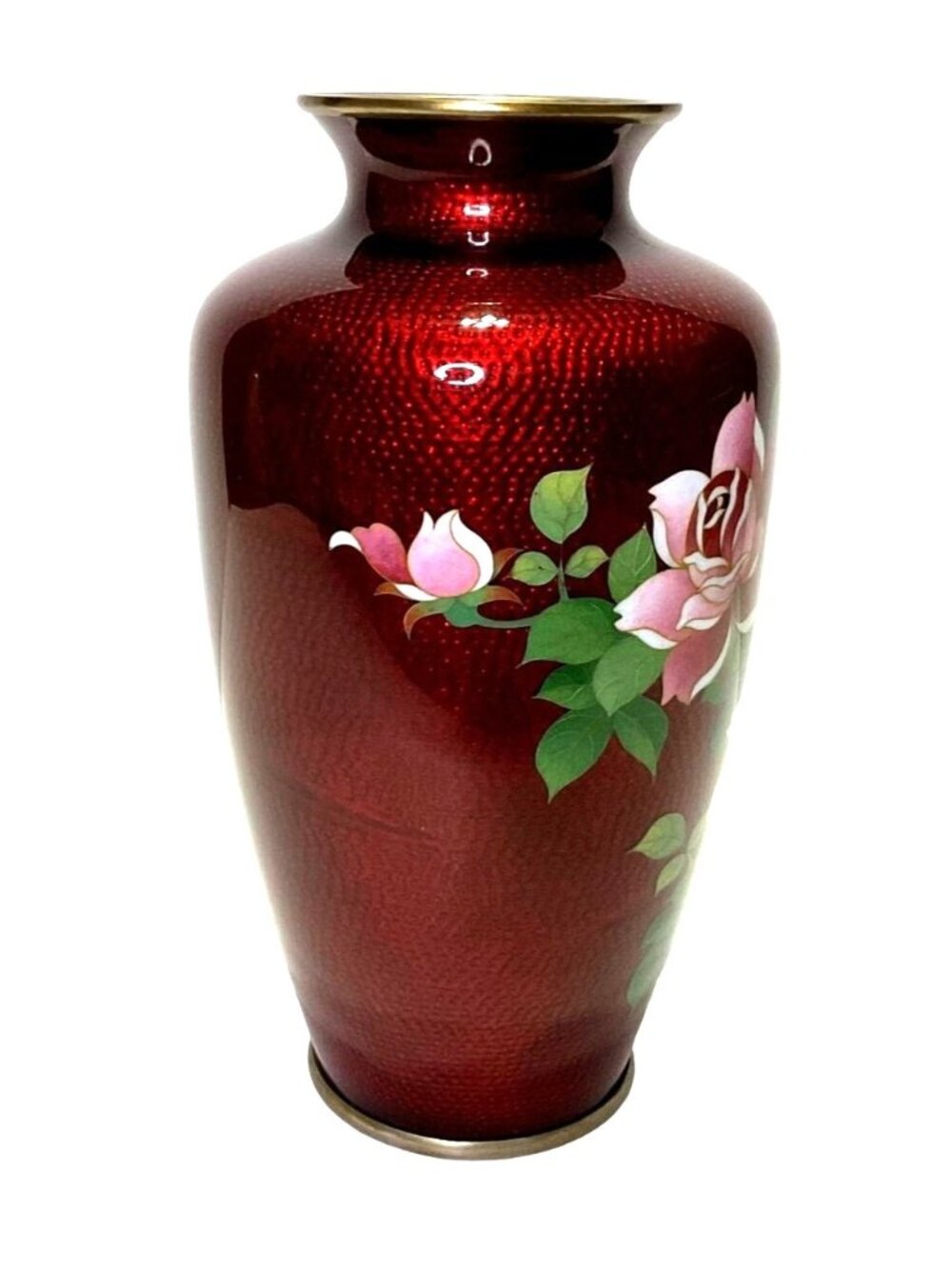 Vtg Signed Sato Red Pigeon Blood Japanese Cloisonne Silver Vase 7.25" Tall - Picture 2 of 8